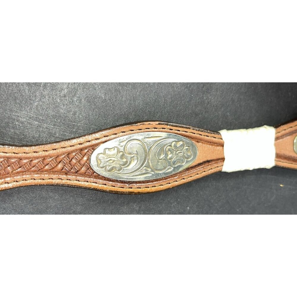 Vintage Mexican Leather Belt With Silver Decorative Buckle & Concho Sz 32 Alpaca - Picture 11 of 12